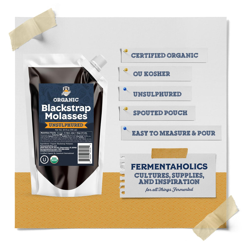 Fermentaholics 20oz spouted pouch simplifies pouring and portioning in cooking.