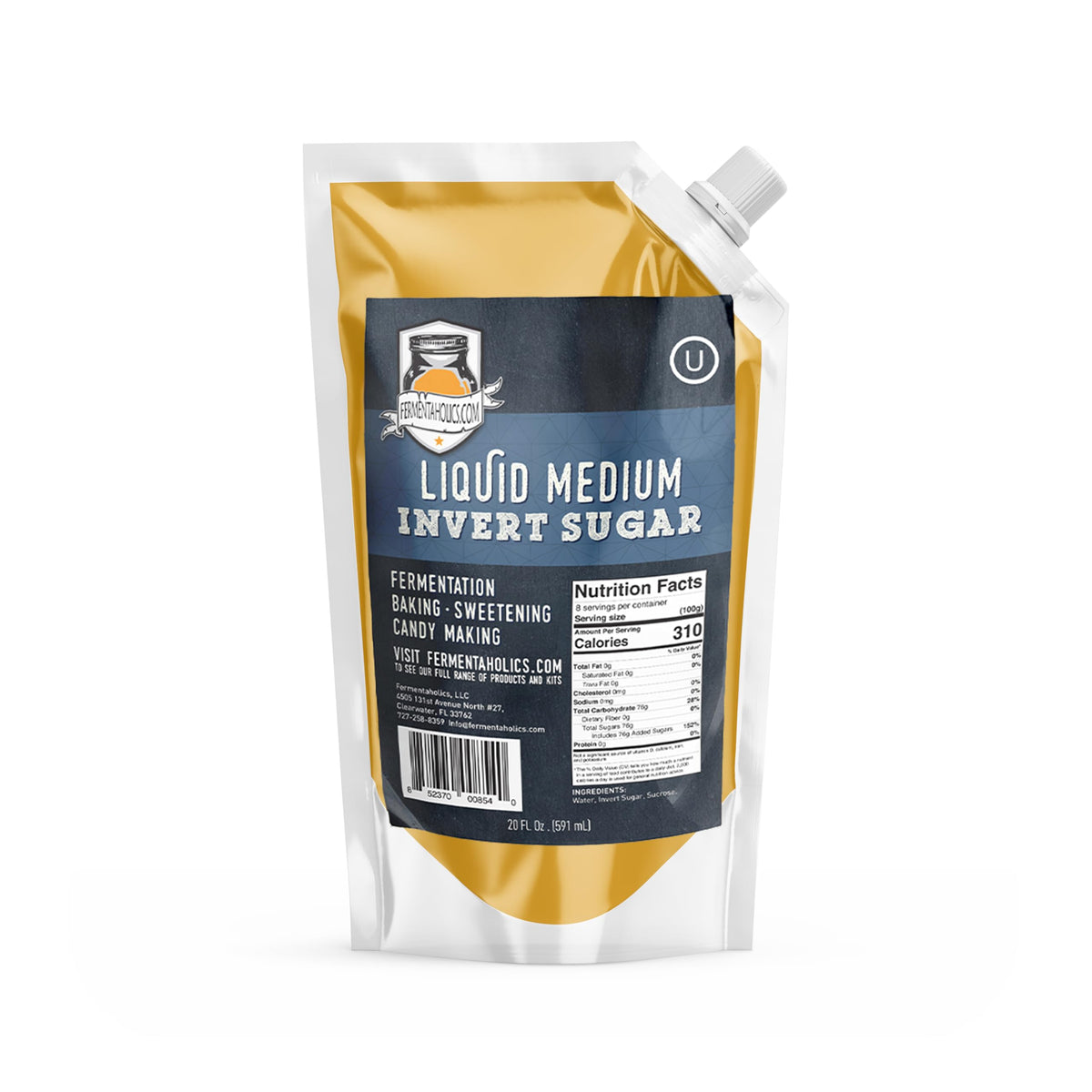Fermentaholics liquid invert sugar syrup bottle pour demonstrates smooth texture for fermentation and even sweetness.