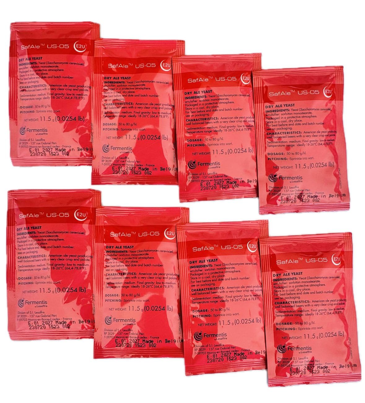 Fermentis US-05 dry yeast 11.5 g pack8 close-up for a clean, balanced beer fermentation