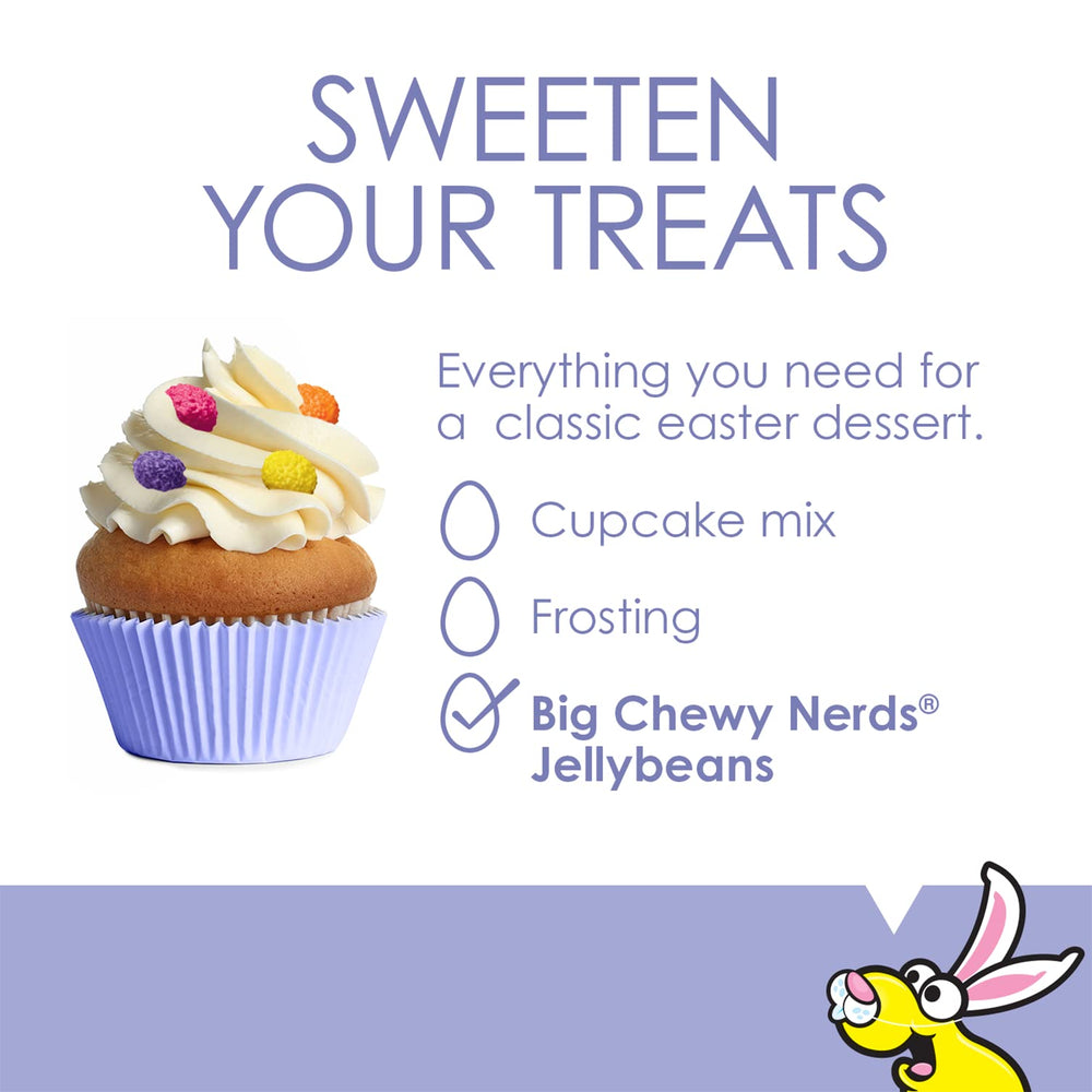 Ferrara jelly beans used as cupcake toppers for playful decoration and texture boost