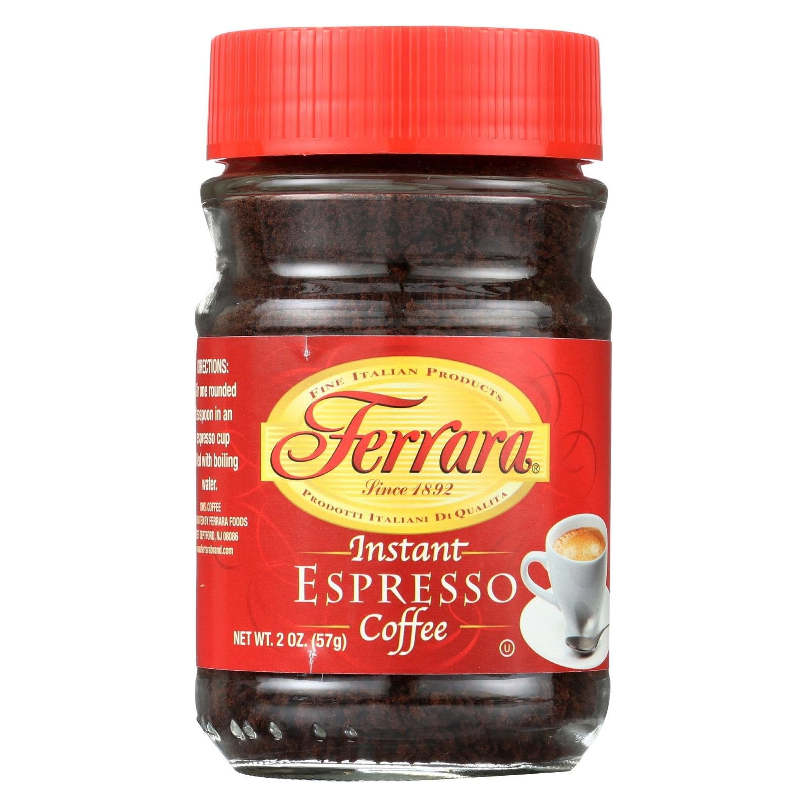 Ferrara Instant Espresso Coffee 2 oz pour-ready jar for quick drinks and baking.