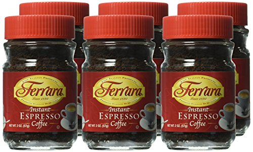 Ferrara Instant Espresso jar with spoon ready to measure for recipes.