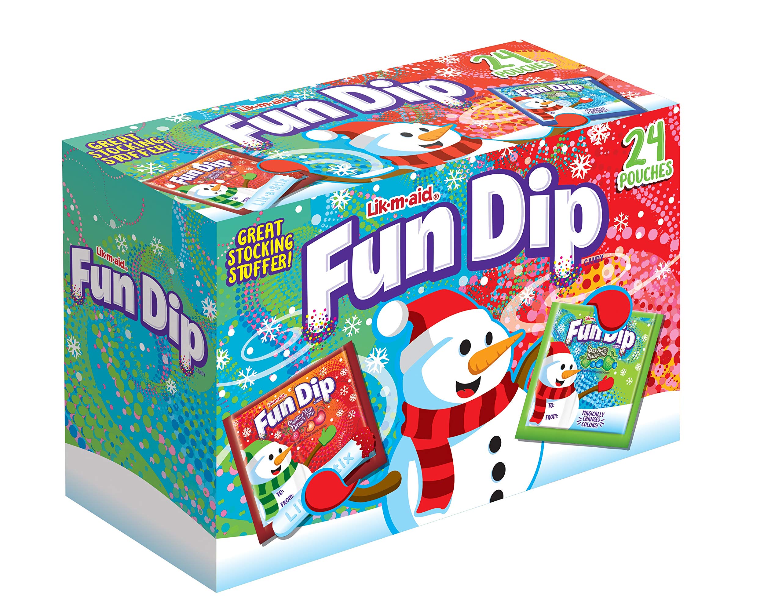 Ferrara Lik-M-Aid front packaging showing holiday box and shareable pouches for festive snacking