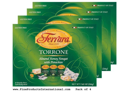 Ferrara pistachio torrone front box showing gift-ready presentation and rich pistachios