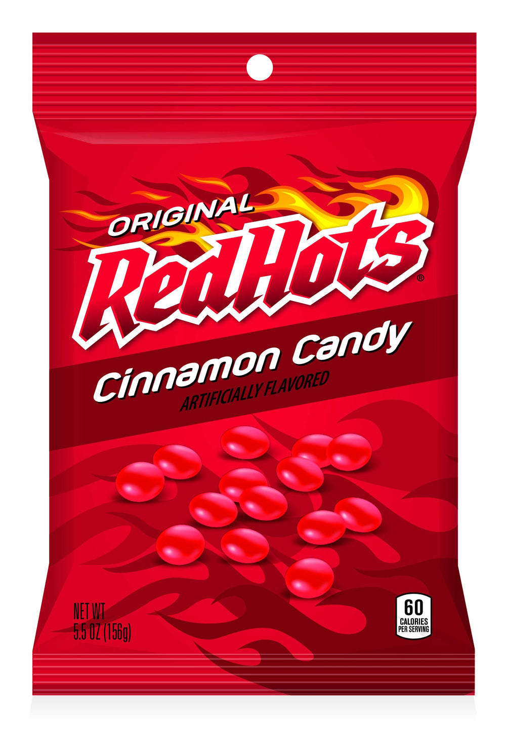 Ferrara RedHots pack front showing candies and bold cinnamon appeal
