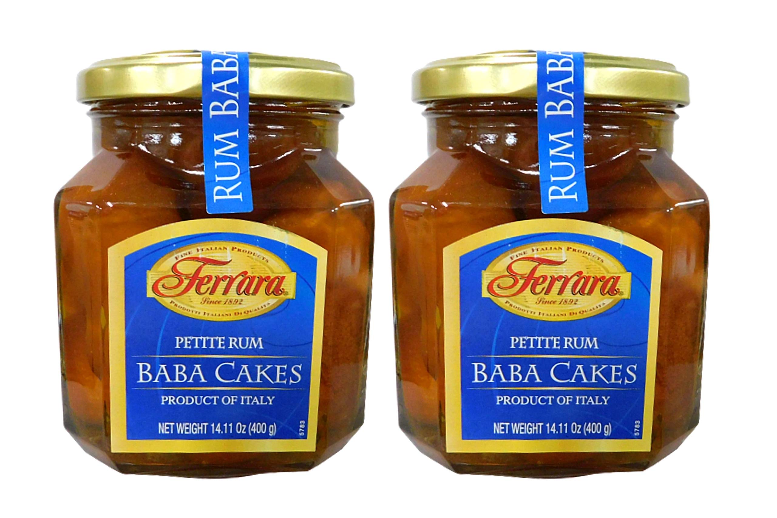 Ferrara front packaging of two petite rum baba cakes, convenient portioning benefit