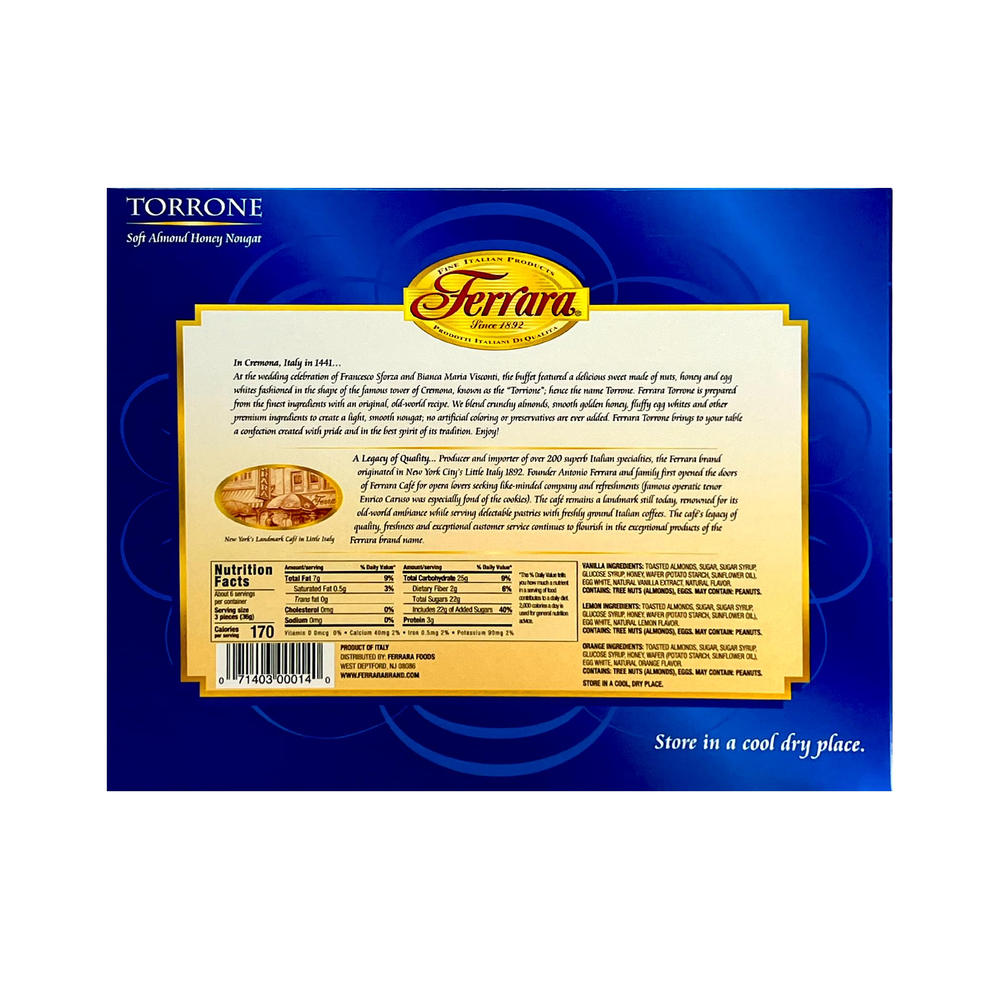 Ferrara Torrone close-up of almond nougat texture highlighting crunch