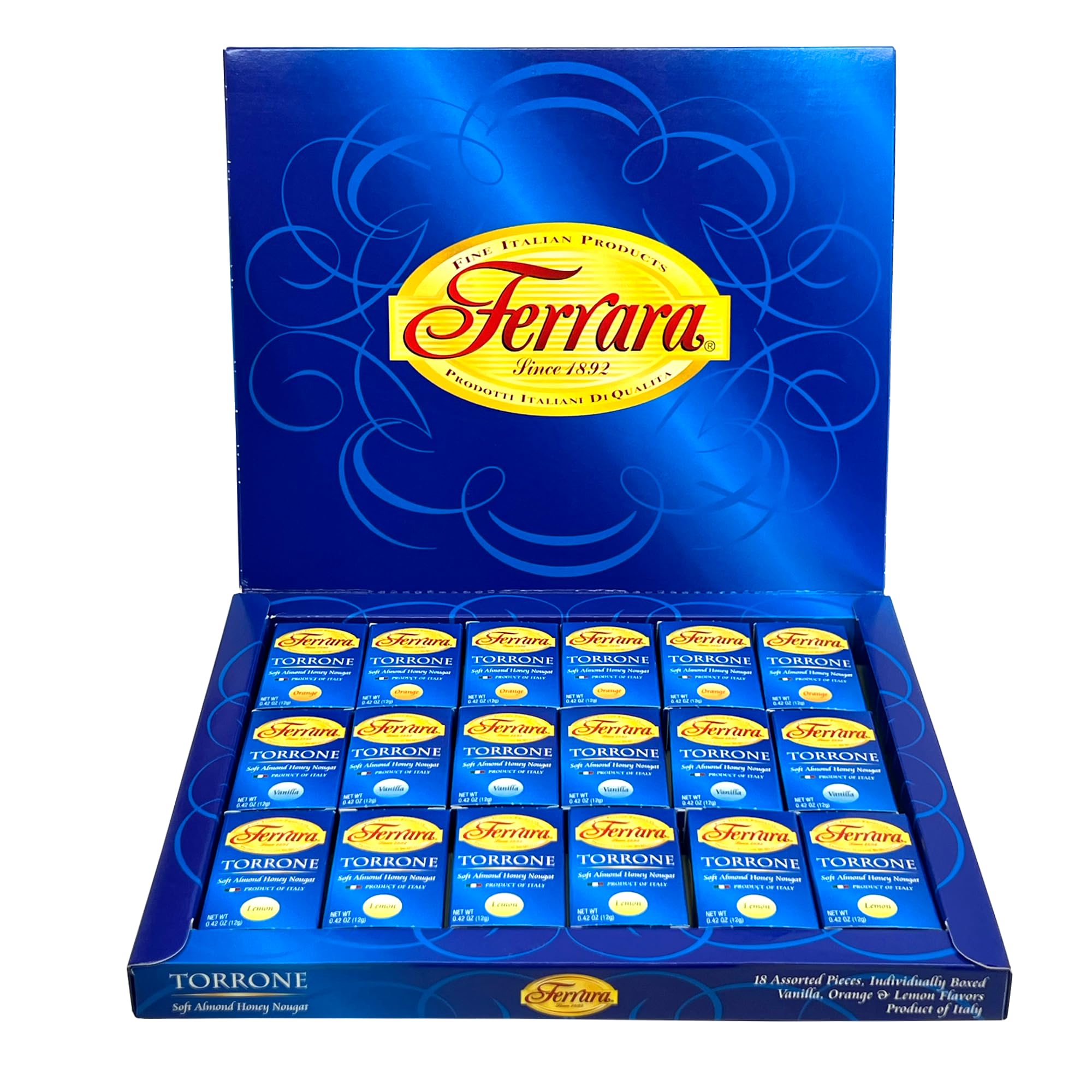 Ferrara Torrone boxes arranged as holiday gift emphasizing presentation