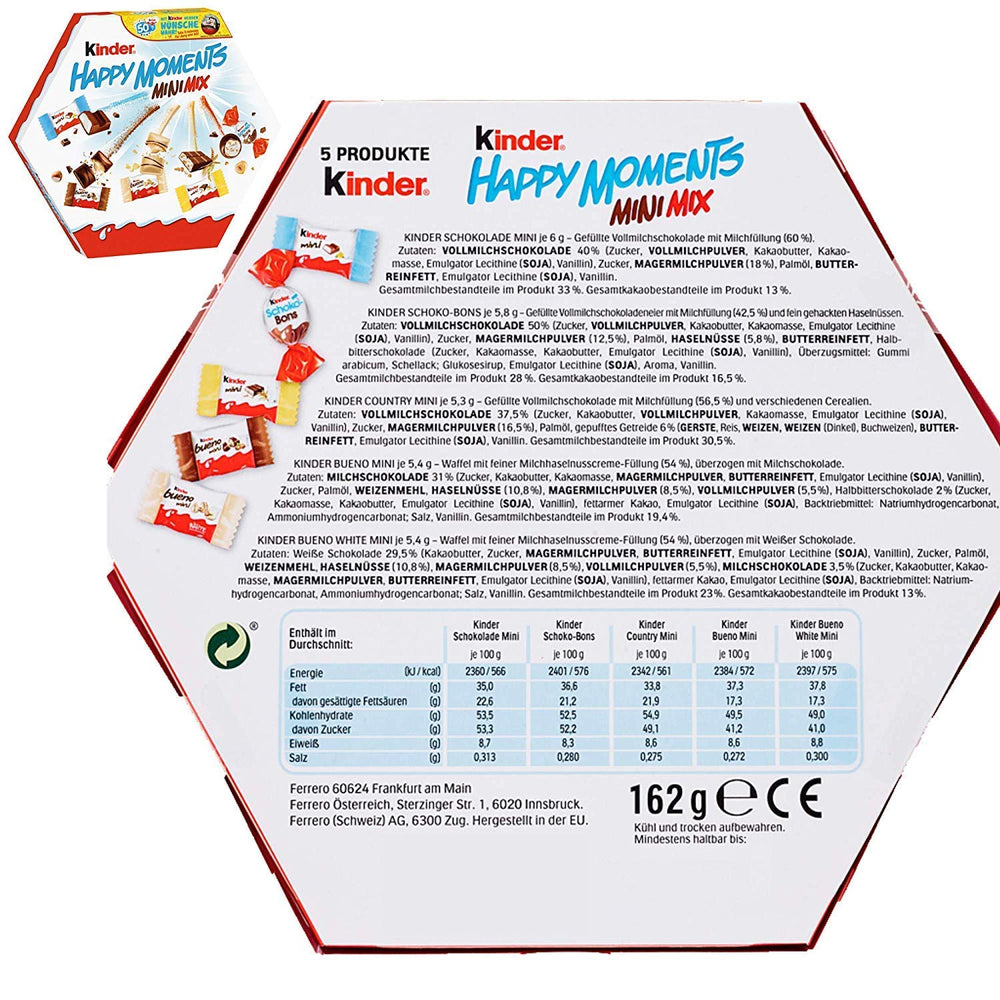 Ferrero Kinder Happy Moments assorted chocolates pack, great personal treat or on-the-go snack.