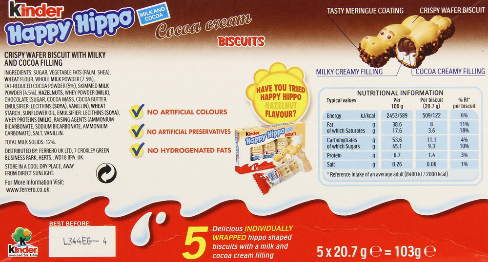 Ferrero Kinder Hippo Cocoa Bar foil packaging highlighted for premium chocolate.