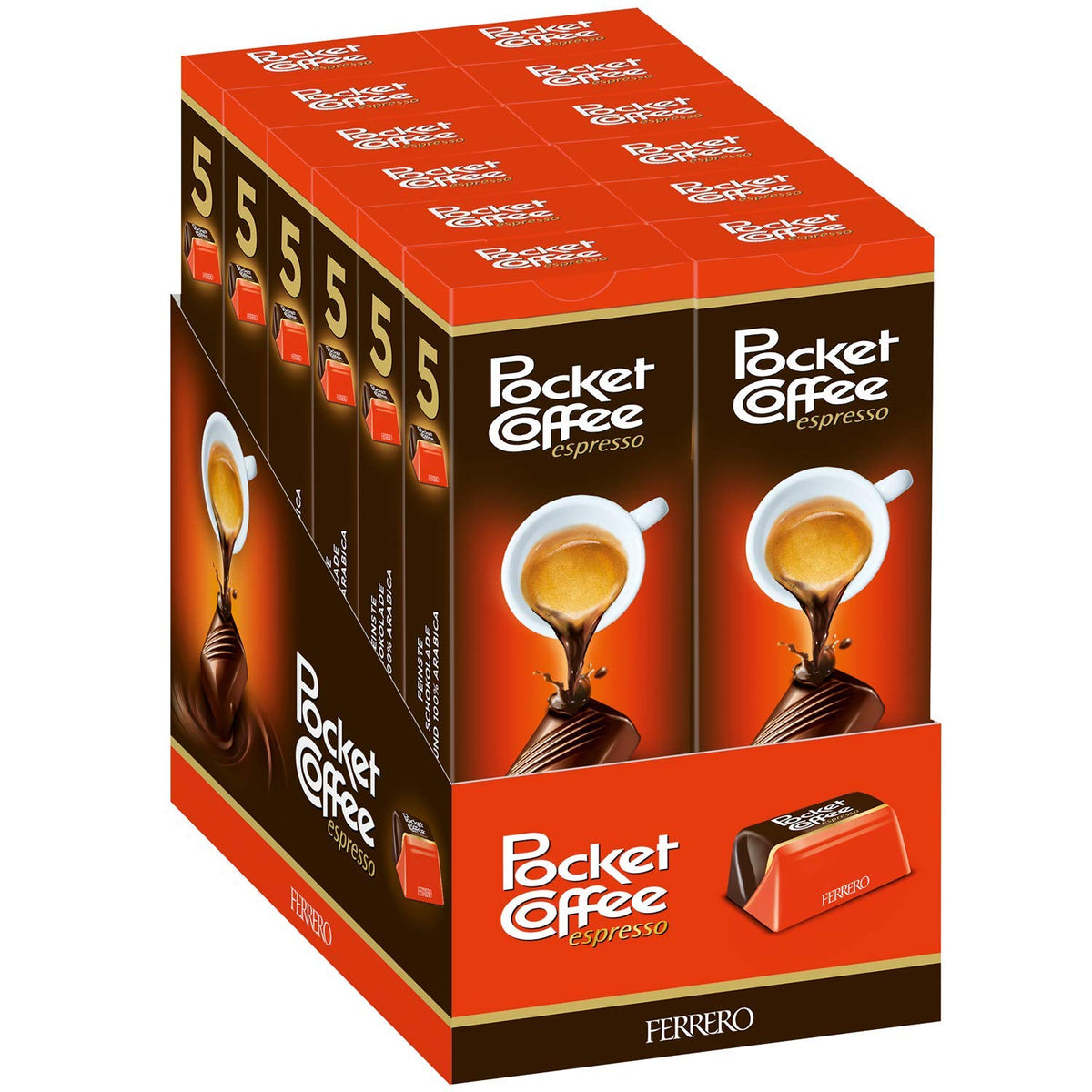 Ferrero Pocket Coffee espresso chocolate piece, ready for a quick energy lift on the go.