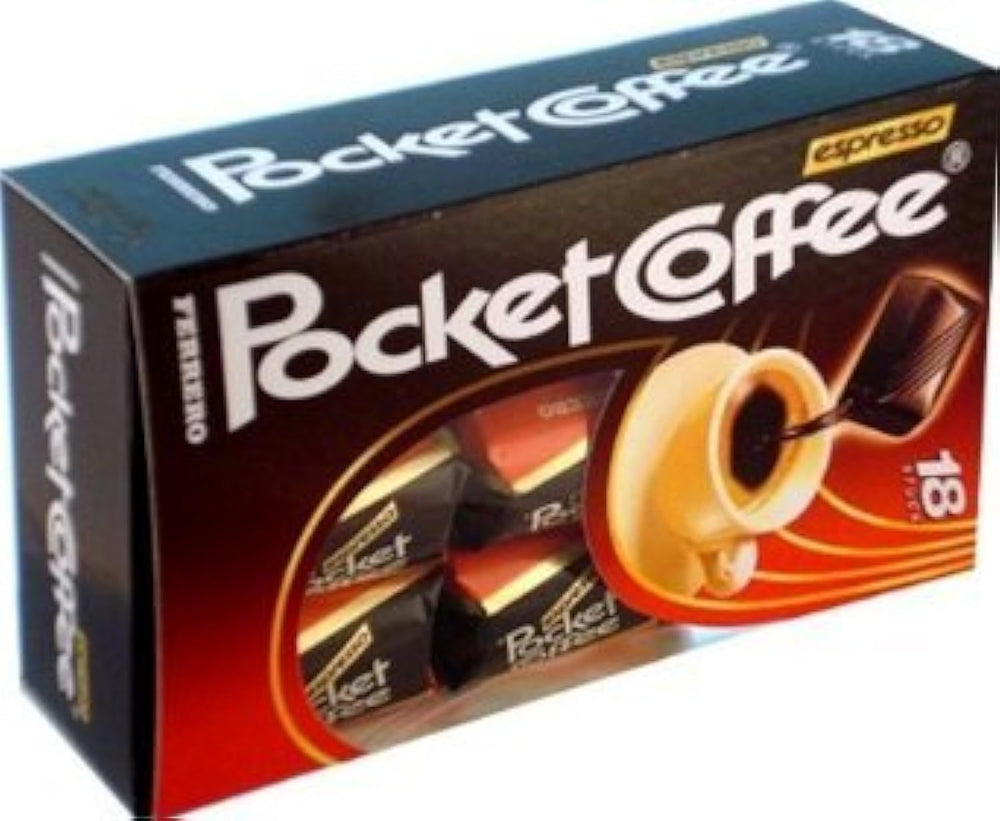 Ferrero Pocket Coffee box with espresso center chocolate, convenient on-the-go energy boost