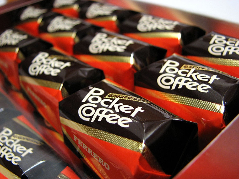Ferrero Pocket Coffee original espresso wrapped piece with bittersweet chocolate for a quick pick-me-up.