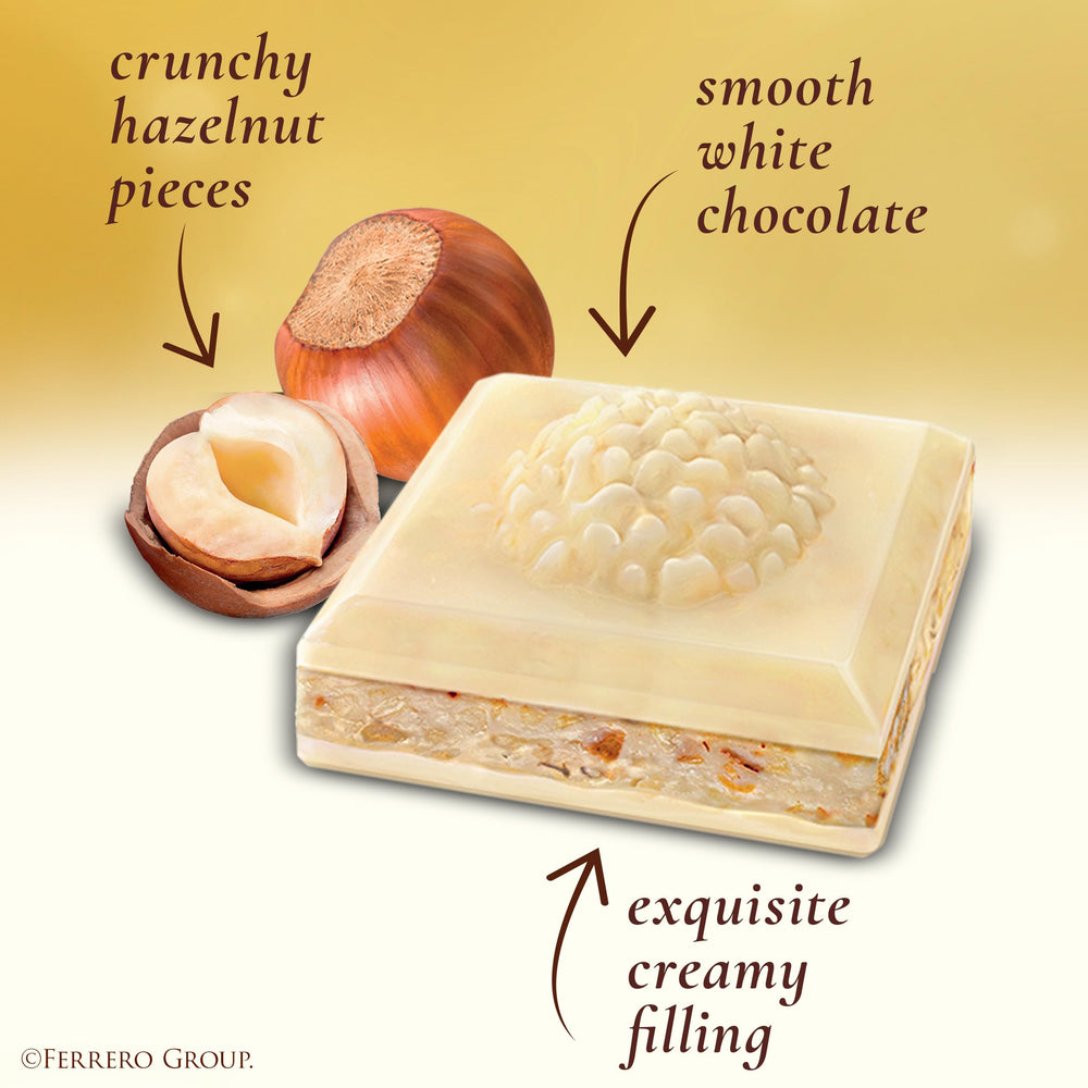 Creamy filling with hazelnuts inside Ferrero Rocher bar