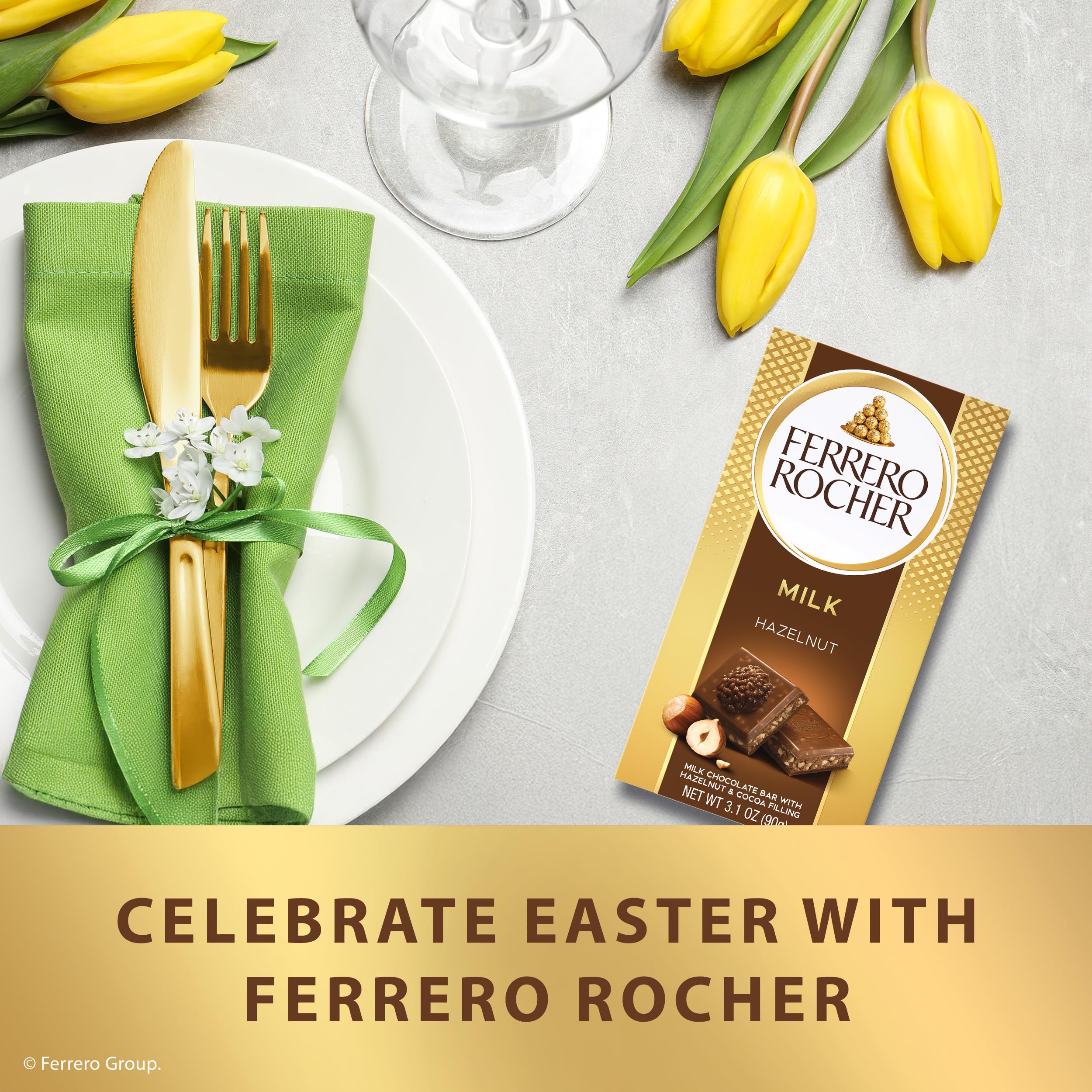 Crunchy hazelnuts and creamy filling visible in Ferrero Rocher bar.