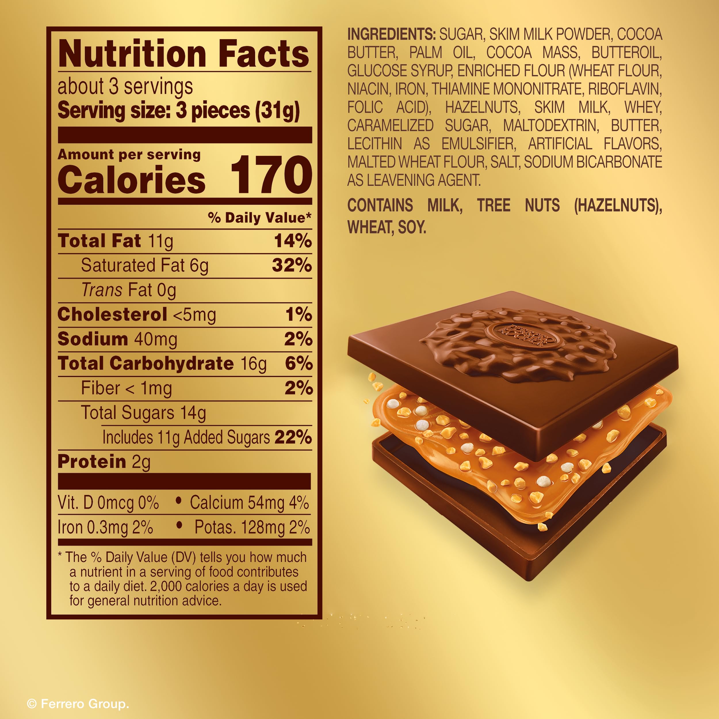 Ferrero Rocher caramel hazelnut squares gift-ready packaging perfect for celebrations.