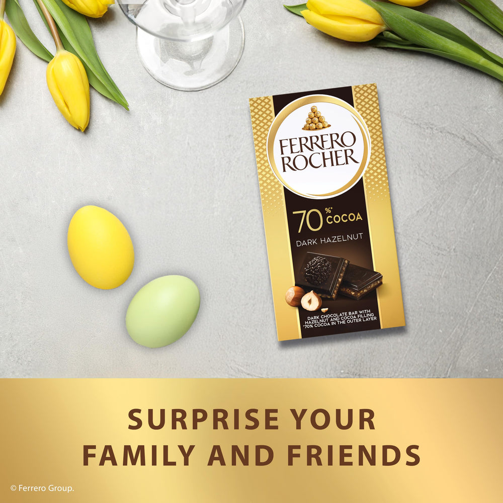 Ferrero Rocher dark bar gift-ready, elegant gold foil appeal.