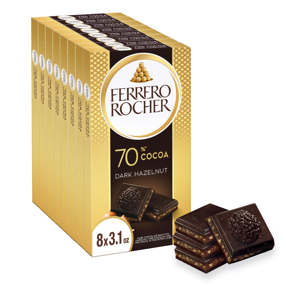 Ferrero Rocher dark bar unwrap close-up, premium indulgence for gifting.