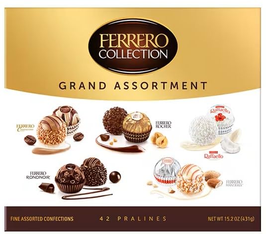 Ferrero Rocher Grand Assortment in a gold box, ideal for gifting and celebrations.