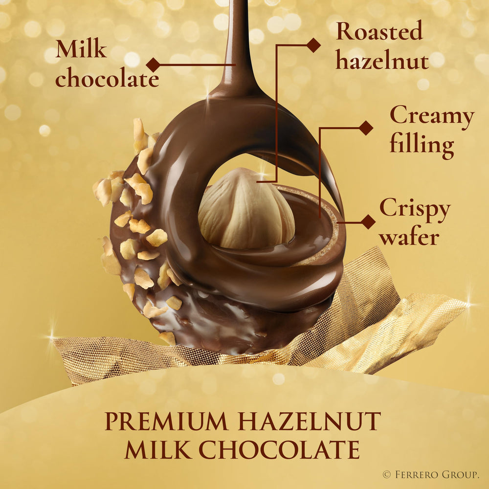 Ferrero Rocher hazelnut center in creamy chocolate filling with crisp wafer