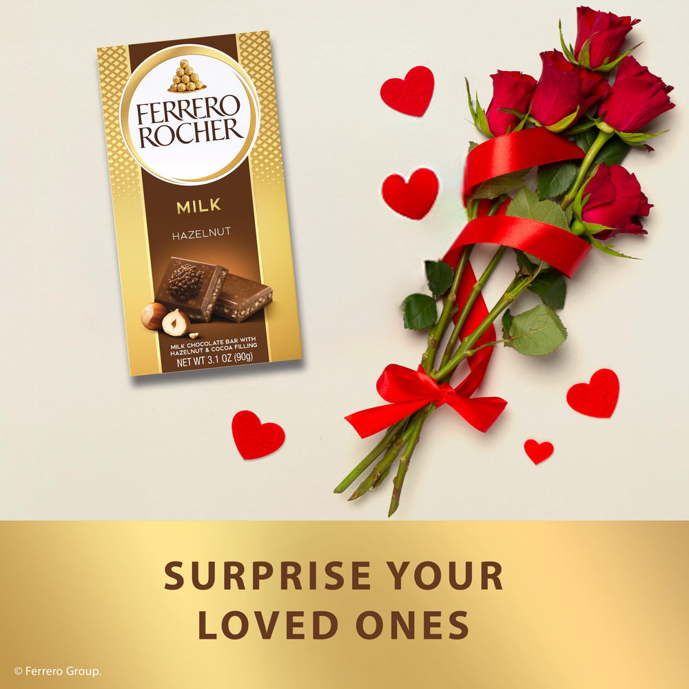 Ferrero Rocher hazelnut crunch pieces highlight premium ingredients and texture.