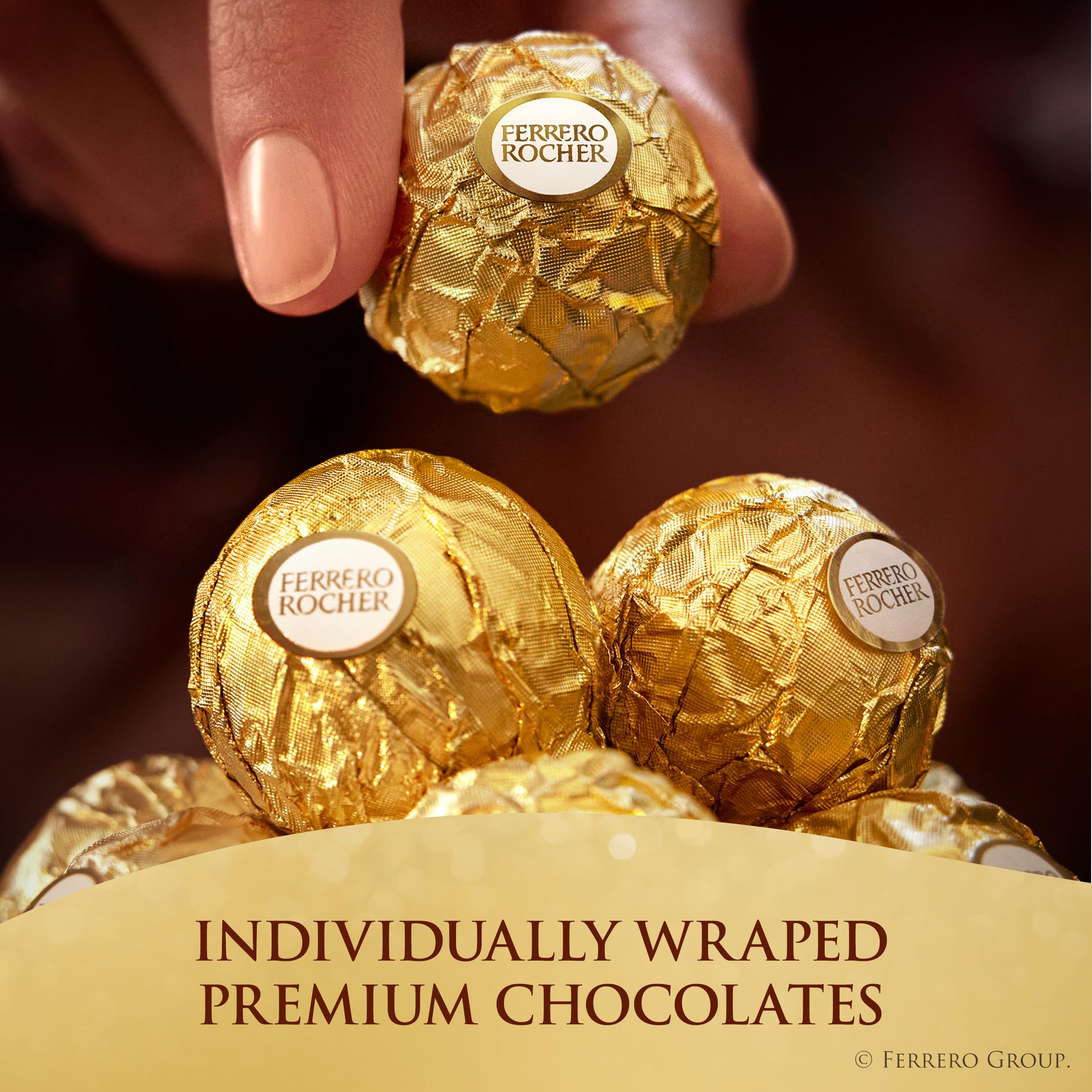 Ferrero Rocher milk chocolate coating with roasted hazelnut pieces