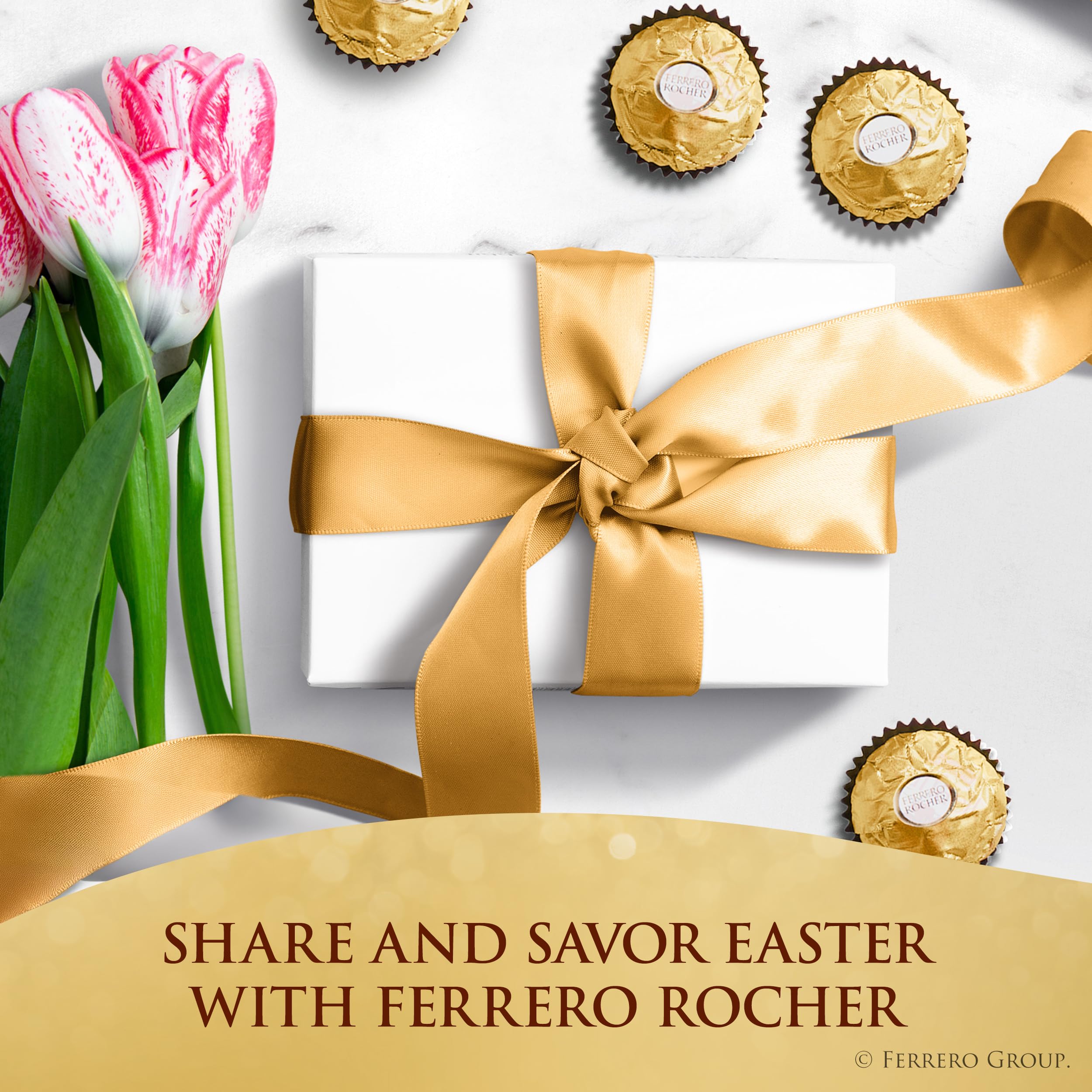 Ferrero Rocher milk chocolate coating with chopped hazelnuts for crunch