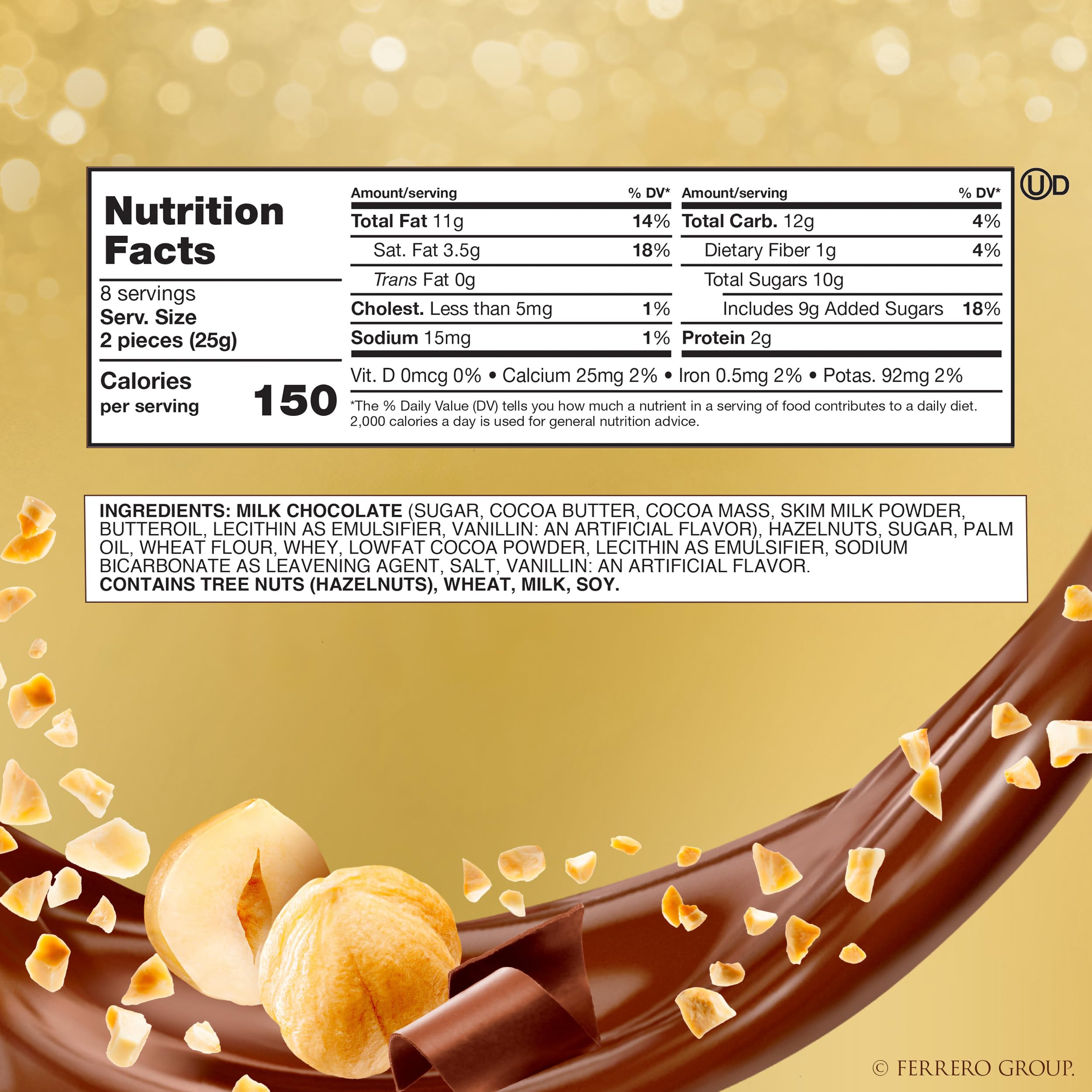 Ferrero Rocher milk chocolate hazelnut center close up highlighting premium texture.