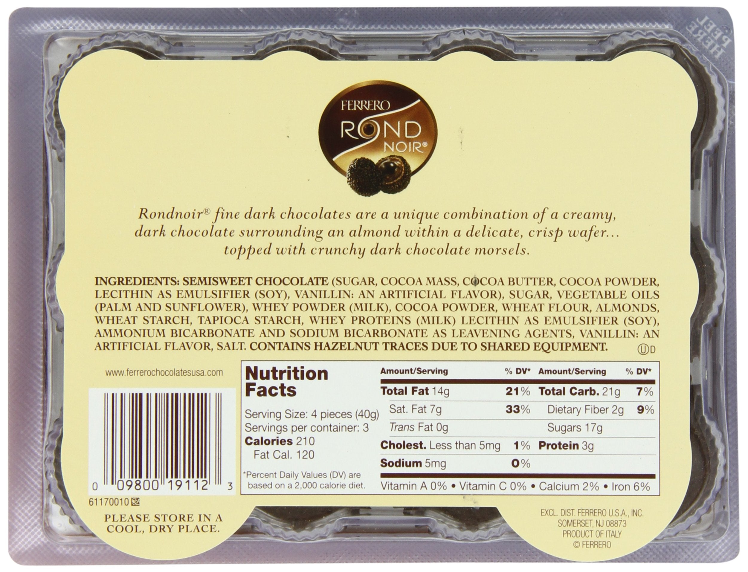 Close-up of Ferrero Rondnoir showing almond center inside dark chocolate.