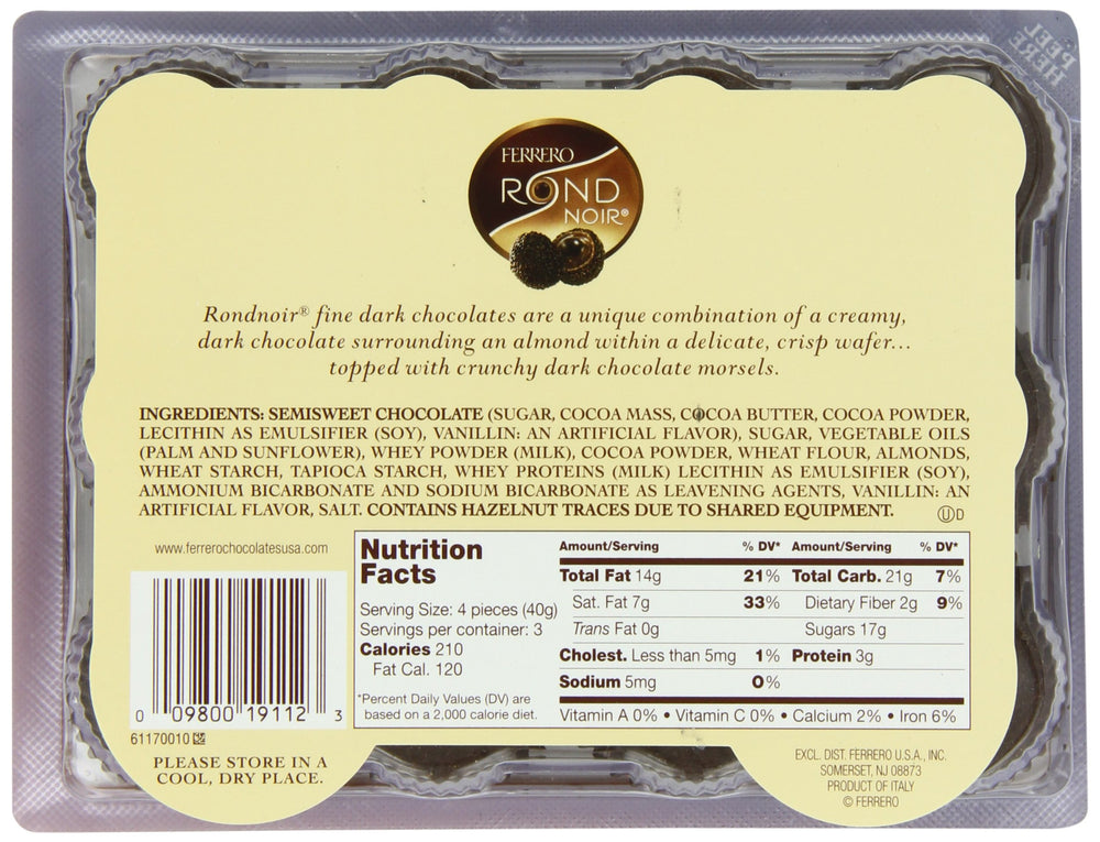 Close-up of Ferrero Rondnoir showing almond center inside dark chocolate.