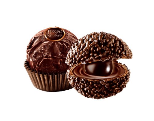 Inside view reveals almond-filled center within a glossy chocolate shell.