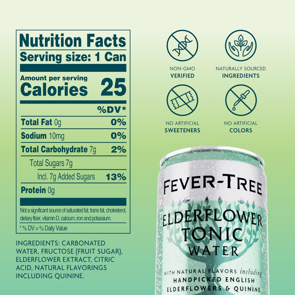 Fever-Tree Elderflower Tonic Water can ready for mixing with gin or vodka