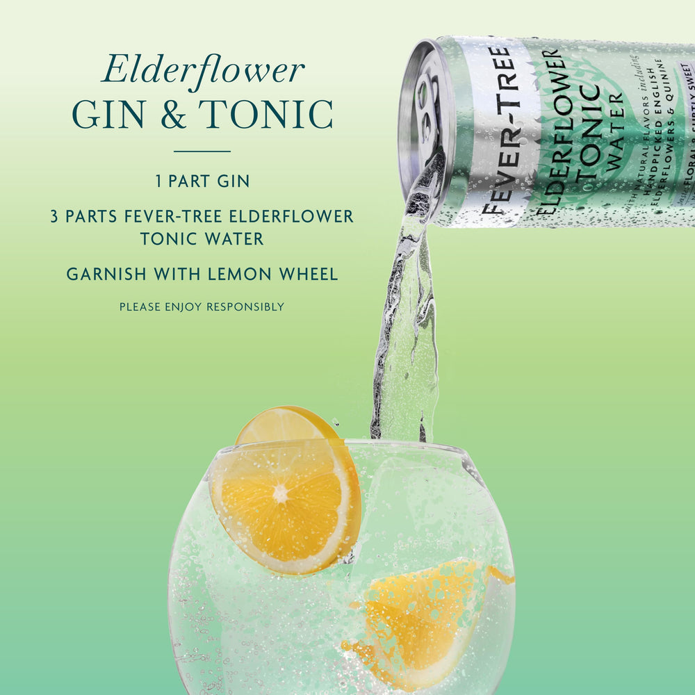 Fever-Tree Elderflower Tonic Water in a cocktail setup with citrus garnish