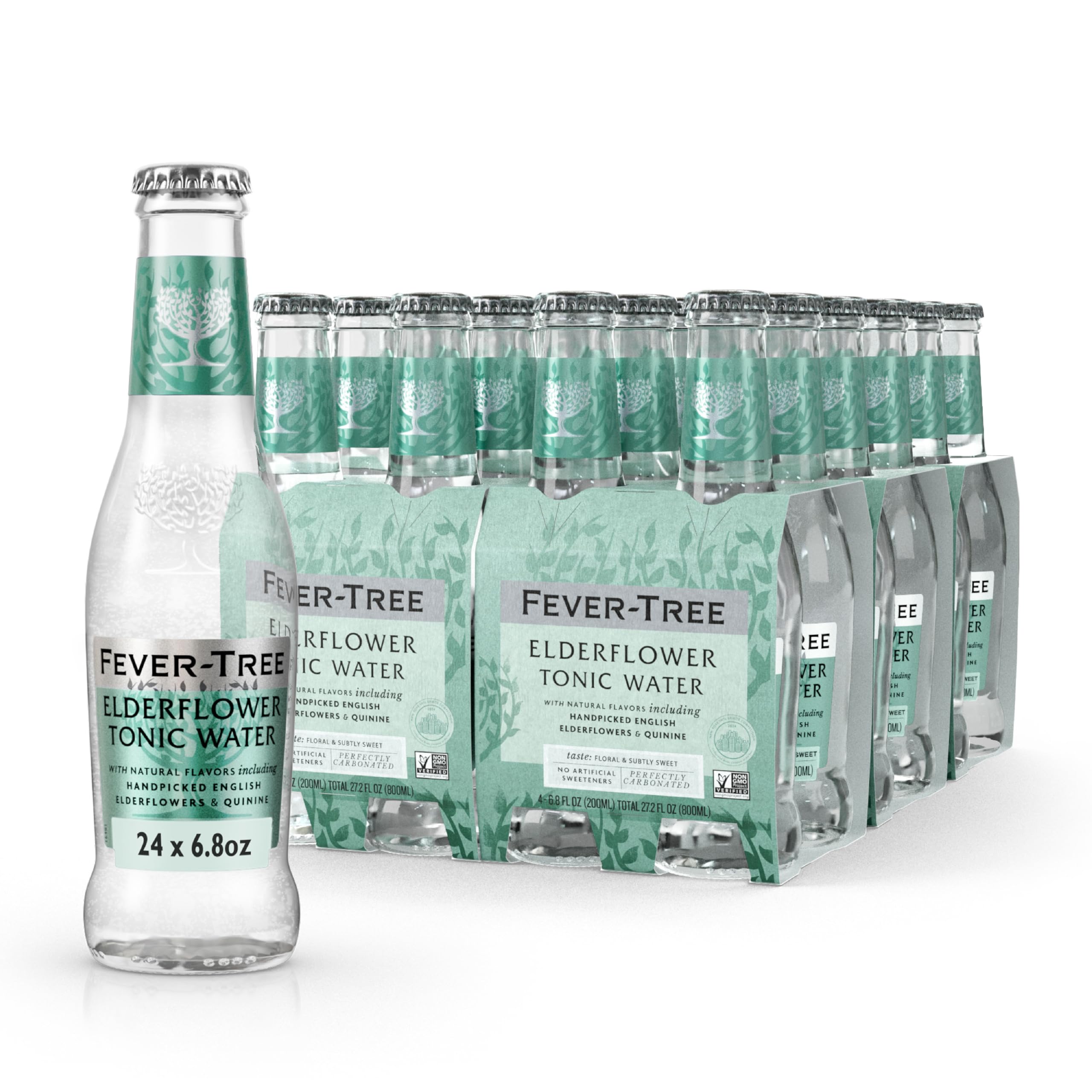 Fever-Tree Elderflower Tonic Water glass bottle close-up showing premium packaging