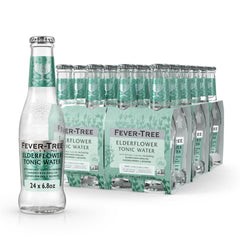 Fever-Tree Elderflower Tonic Water glass bottle close-up showing premium packaging