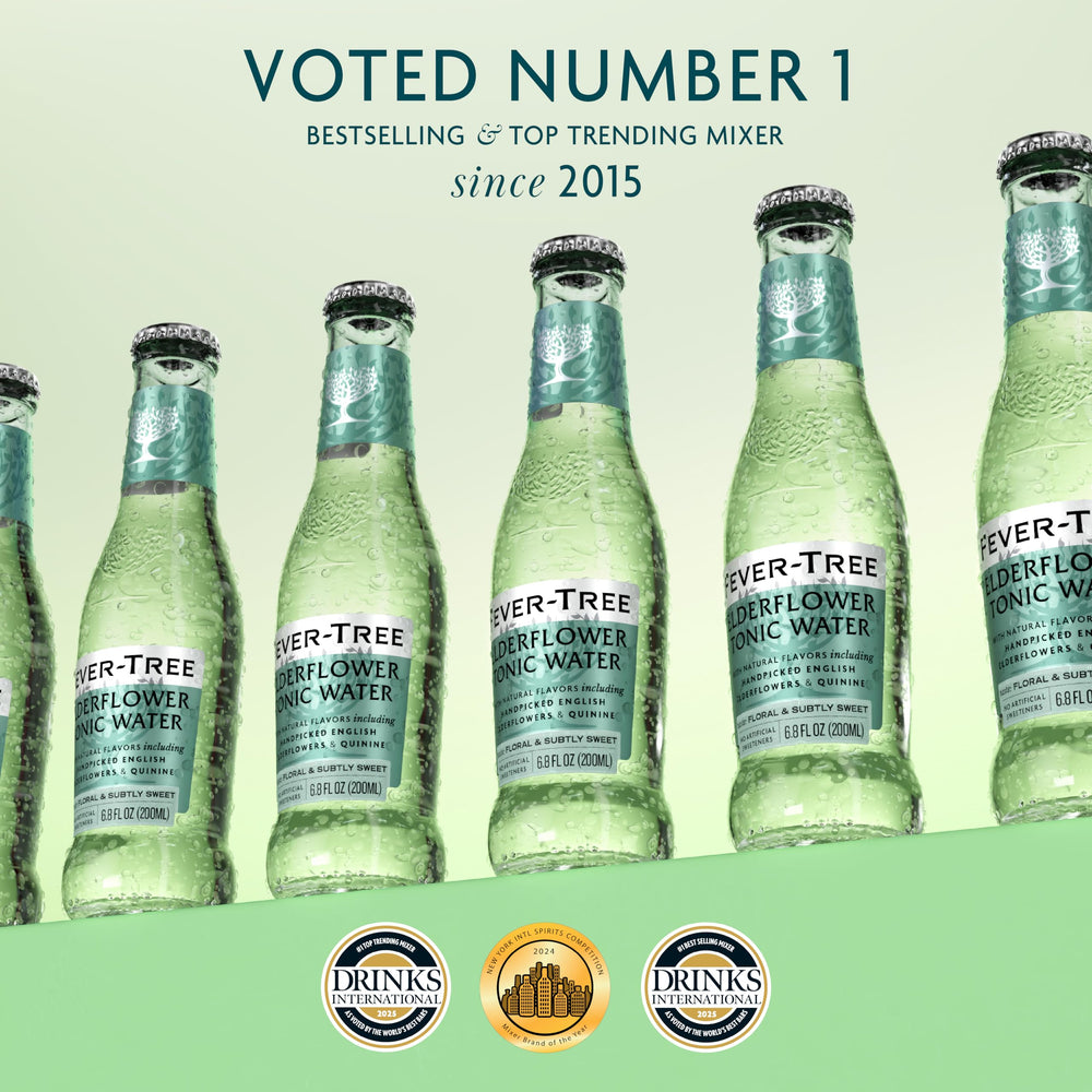 Pack of 24 Fever-Tree Elderflower tonic bottles ready for gatherings