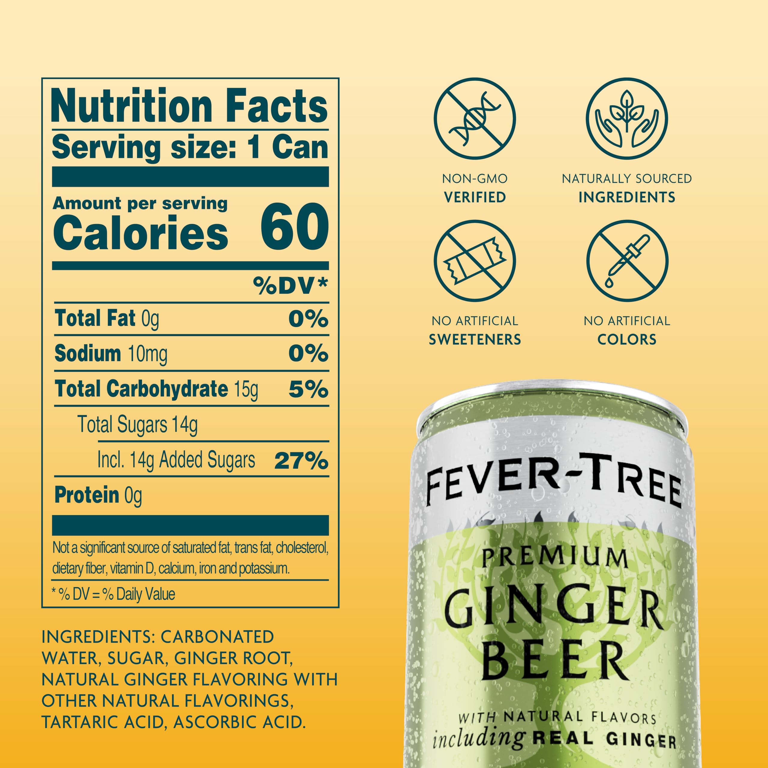 Fever-Tree Ginger Beer label closeup showing quality ingredients