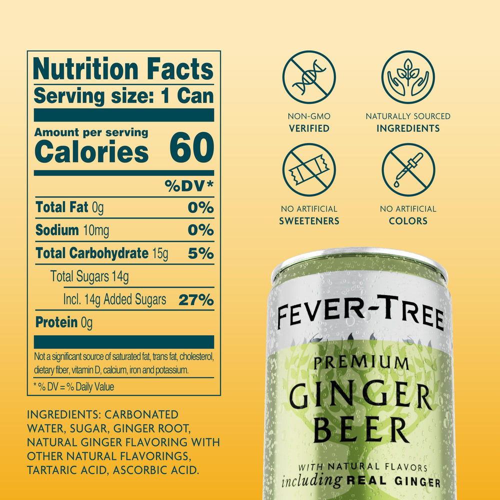 Fever-Tree Ginger Beer label closeup showing quality ingredients