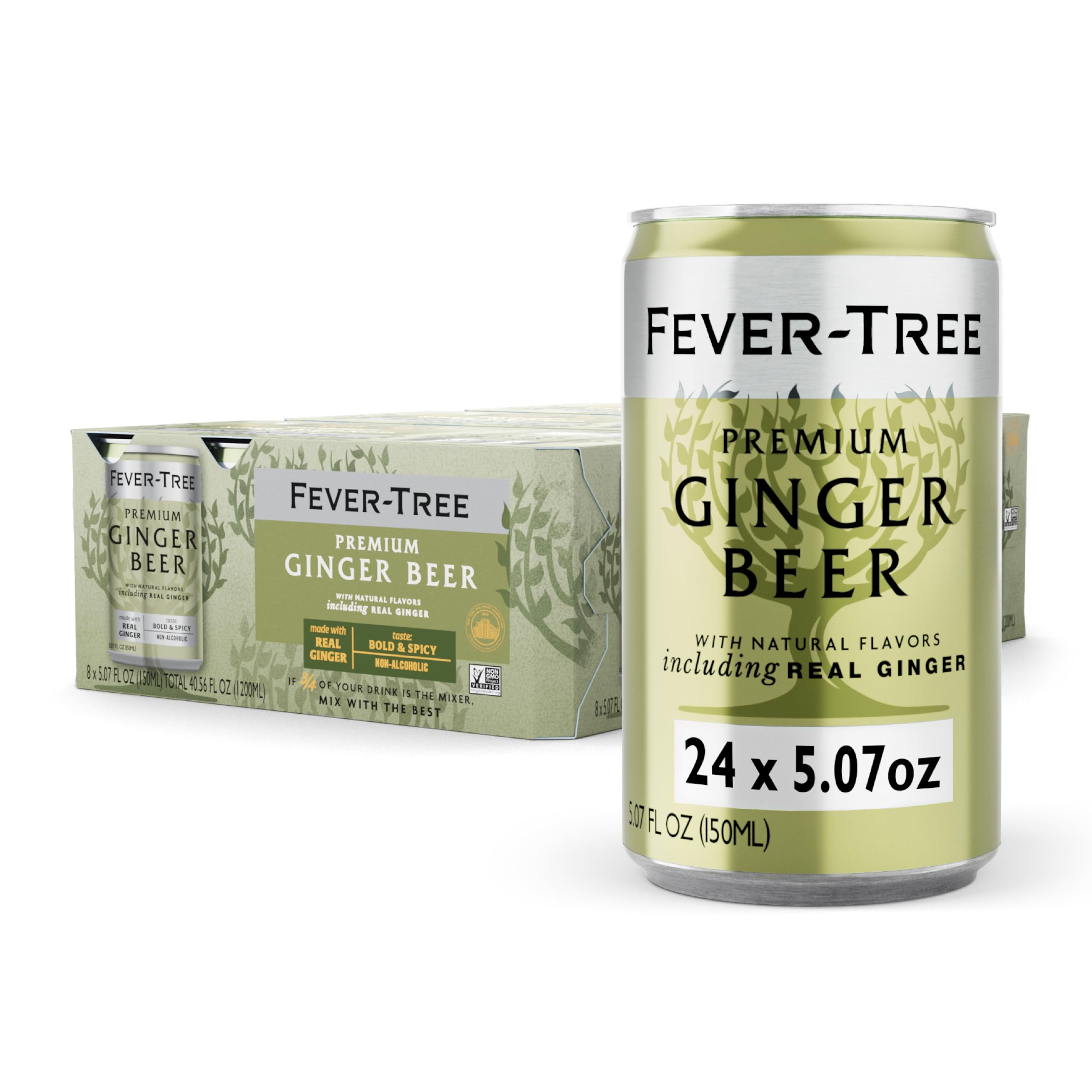 Fever-Tree Ginger Beer bottle front, premium mixer for crafted cocktails.