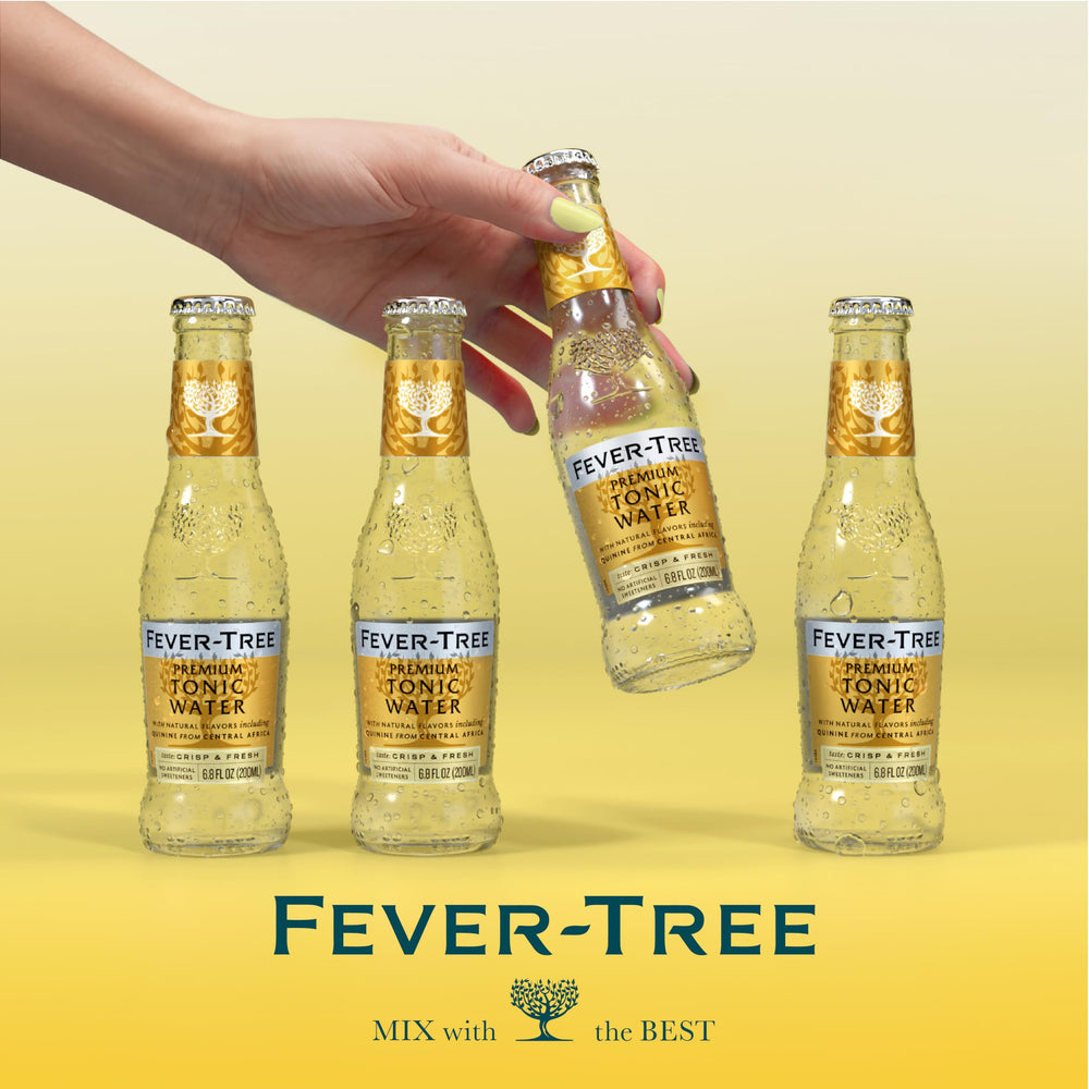 Bottle and garnish setup of Fever-Tree Indian Tonic for premium cocktails.