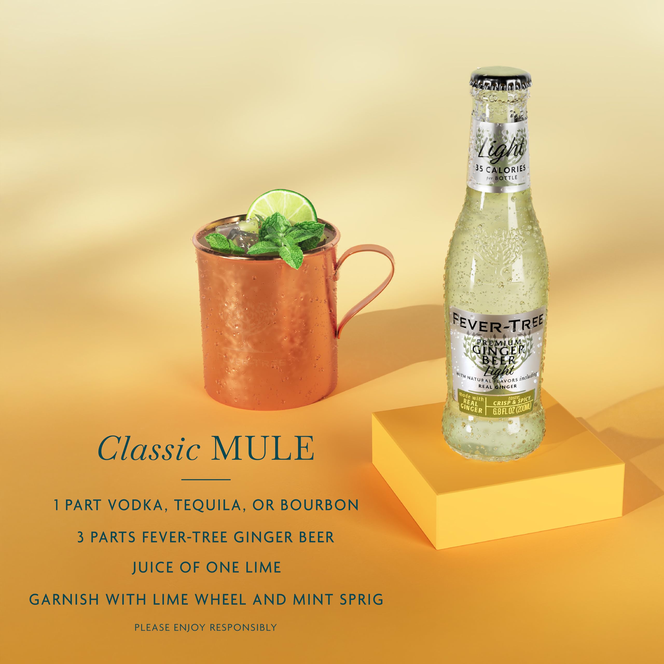 Fever-Tree Light Ginger Beer packshot emphasizing 24 bottles and ready-to-serve refreshment.