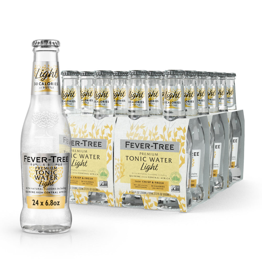 Fever-Tree Light Tonic Water bottle highlighting natural botanicals for a crisp mixer.