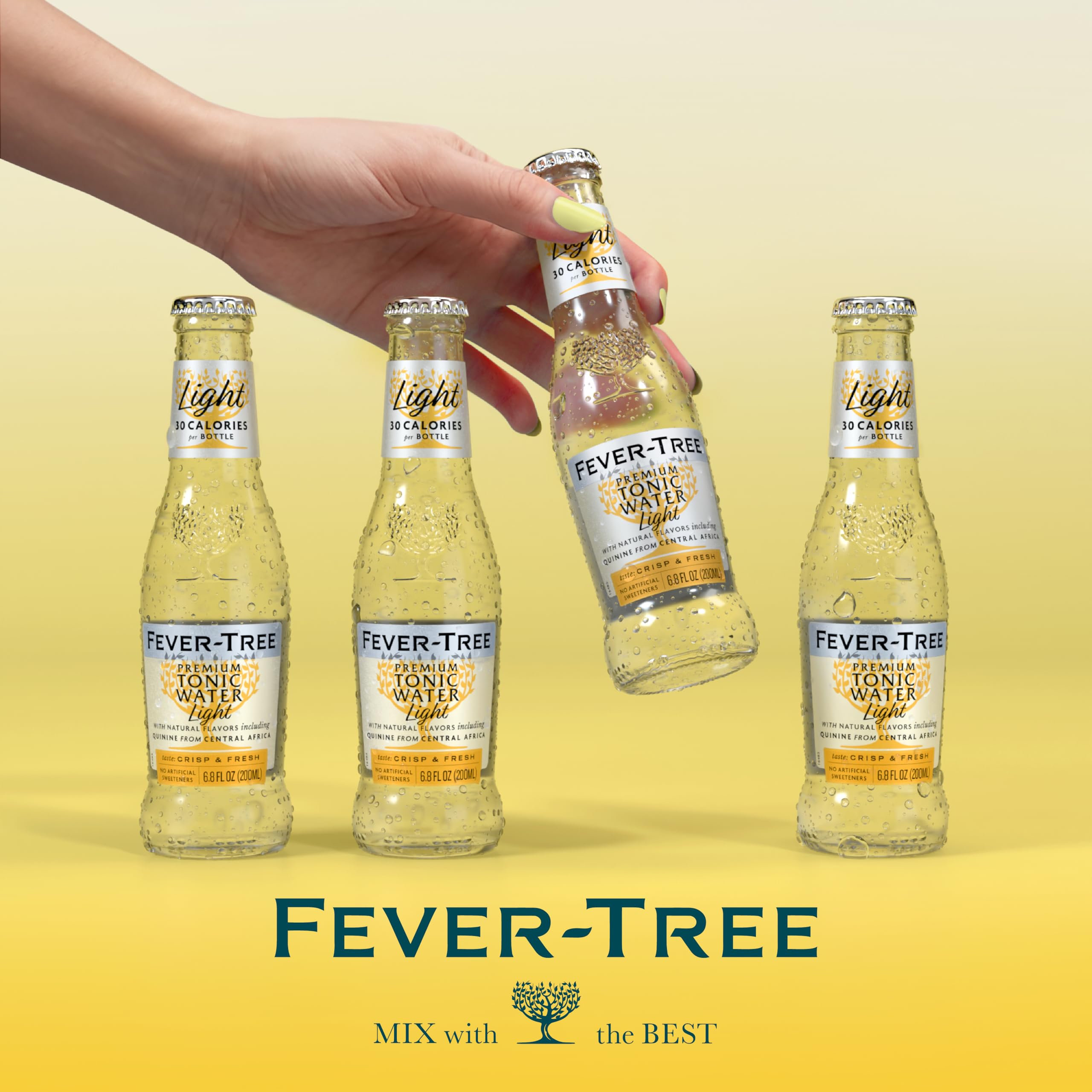 Fever-Tree Light Tonic Water label closeup shows natural sourcing and non-GMO.