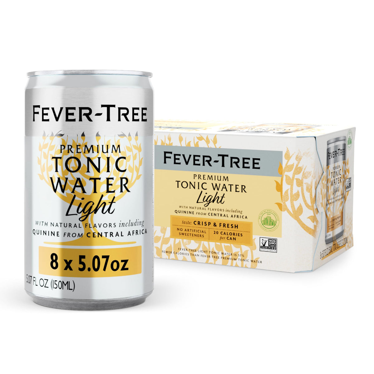 Fever-Tree Naturally Light tonic water bottle being poured for a crisp, refreshing drink.