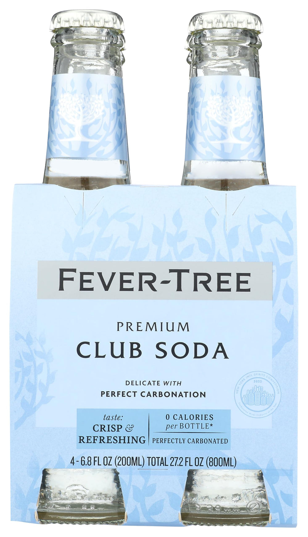 Fever-Tree Soda Club Spring Water bottle close-up, premium mixer compatibility.