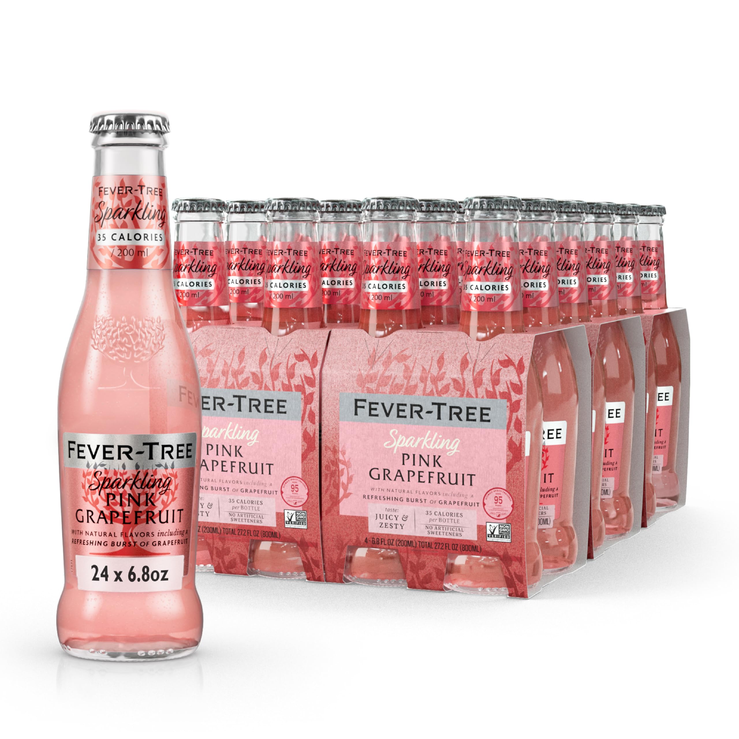Fever-Tree Sparkling Pink Grapefruit bottle being poured for cocktails.