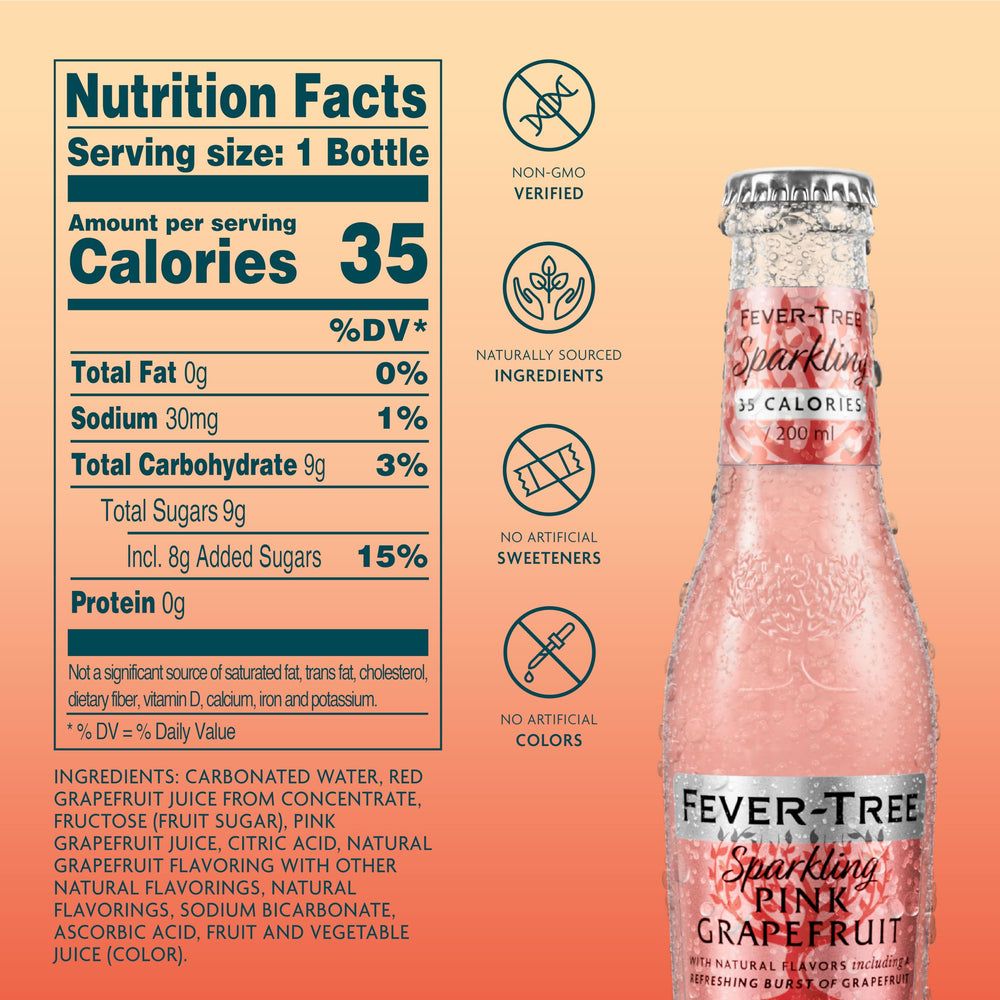 Fever-Tree Sparkling Pink Grapefruit in a tall glass with ice for a spritz.