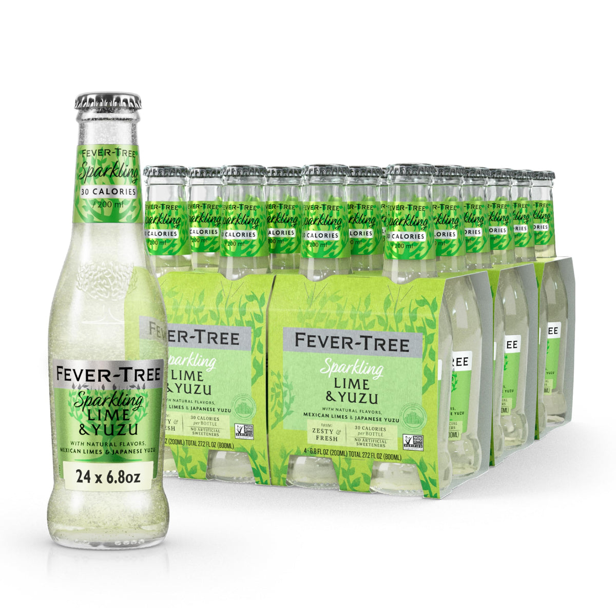 Fever-Tree Sparkling Yuzu & Lime bottle showcasing vibrant citrus flavor for cocktails.