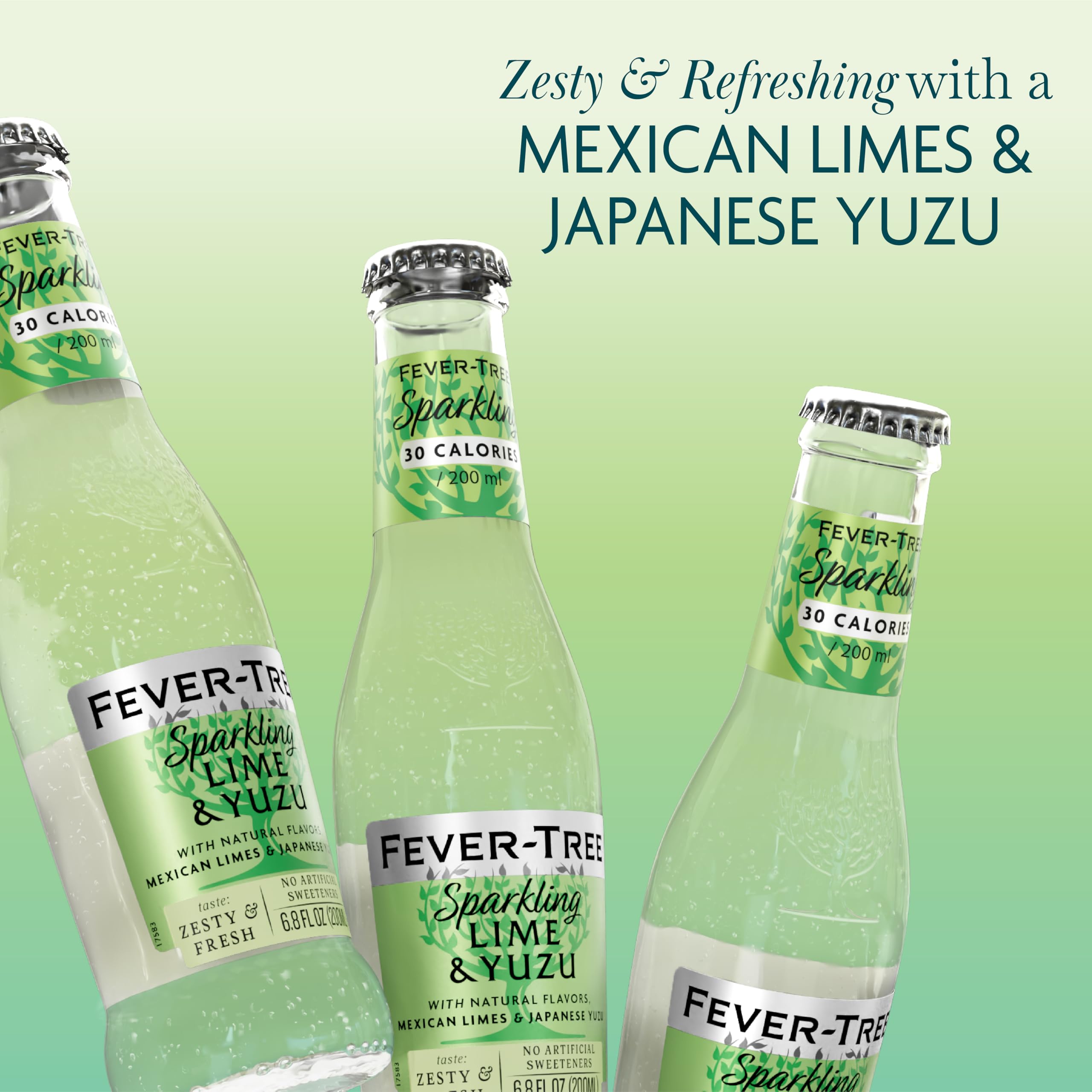Fever-Tree Sparkling Yuzu & Lime being poured over ice to brighten drinks.
