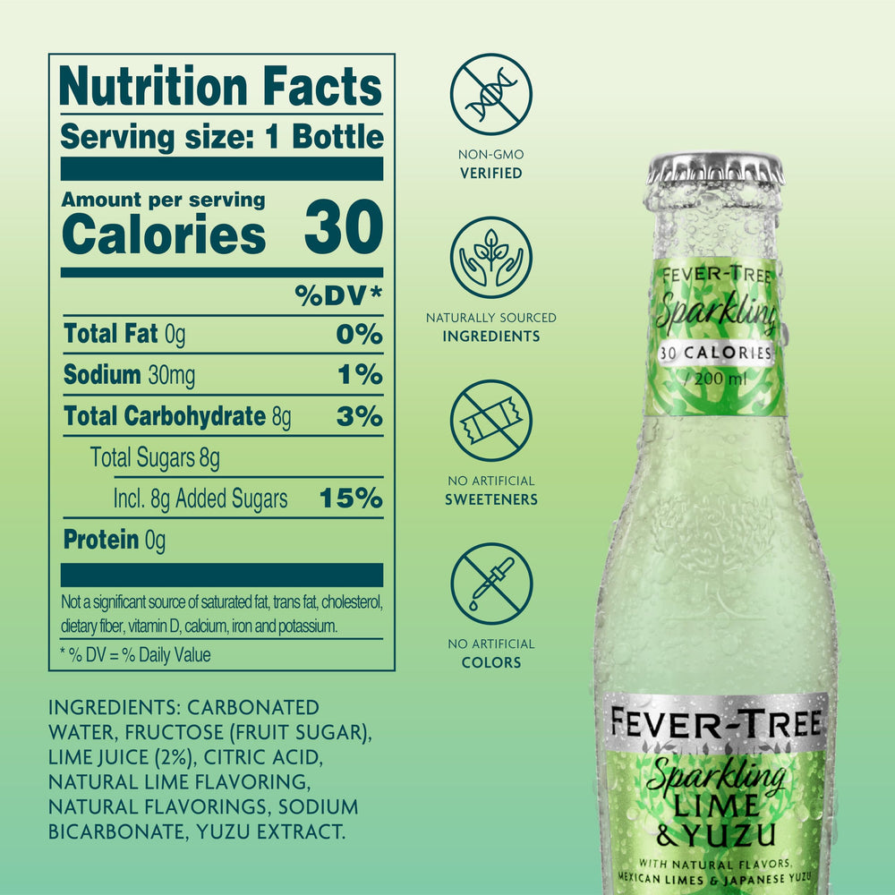 Fever-Tree Sparkling Yuzu & Lime being poured into a glass for refreshing mocktails.